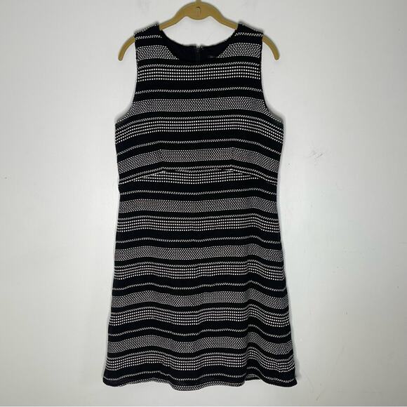 ANN TAYLOR Black and White Woven Striped Sleeveless A Line Polyamide Dress Sz 14 - Picture 1 of 7